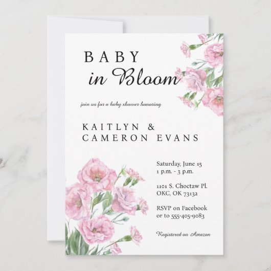 Baby in Bloom Baby shower Invitation Kaart (Voorkant)