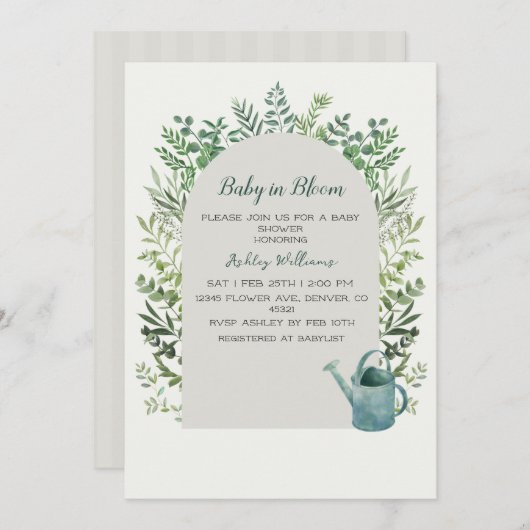 Baby in Bloom Baby shower Invitation Kaart (Voorkant / Achterkant)