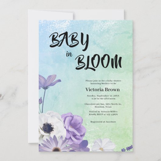 Baby in Bloom Baby shower Invitation Kaart (Voorkant)