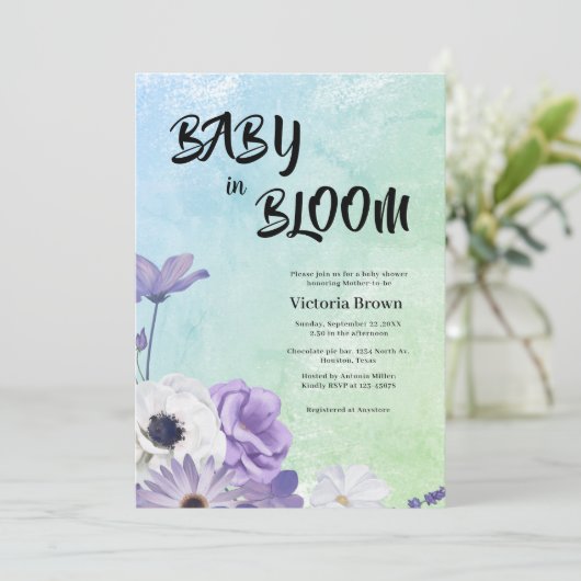 Baby in Bloom Baby shower Invitation Kaart (Staand voorkant)
