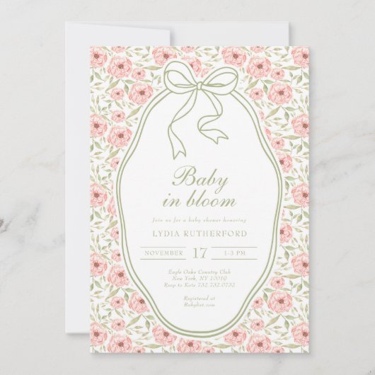 Baby in Bloom Baby shower Invitation Kaart (Voorkant)