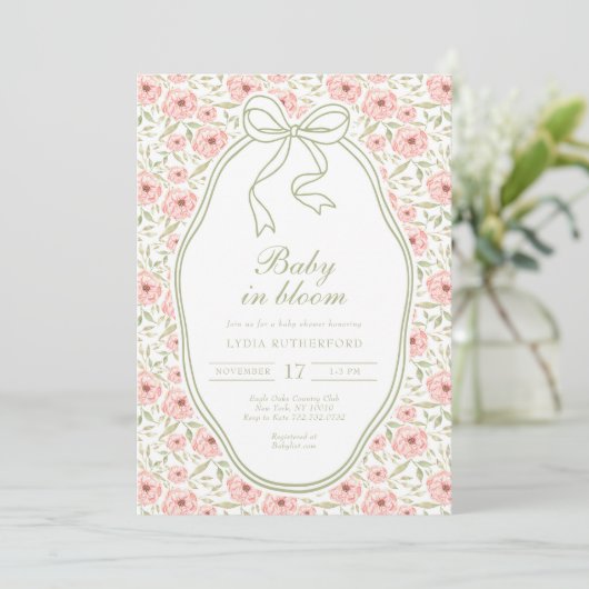Baby in Bloom Baby shower Invitation Kaart (Staand voorkant)