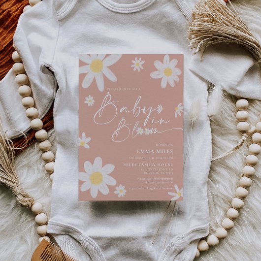 Baby in Bloom Baby shower Invitation pink Daisy Kaart
