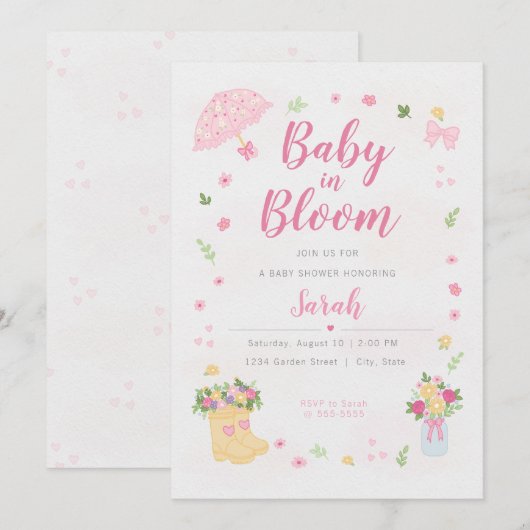 Baby in Bloom Baby Shower Invitation | Spring Kaart (Voorkant / Achterkant)