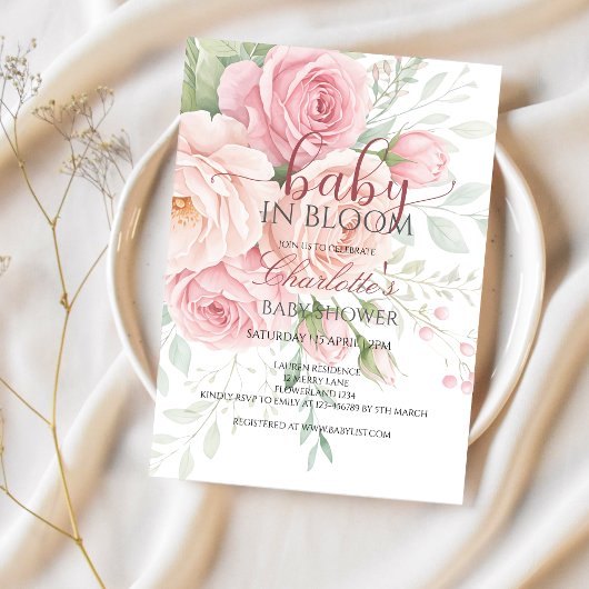 Baby in bloom | baby shower invitation template kaart