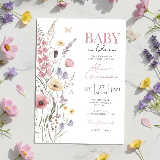 Baby in Bloom Baby Shower Invitation Wildflowers Kaart