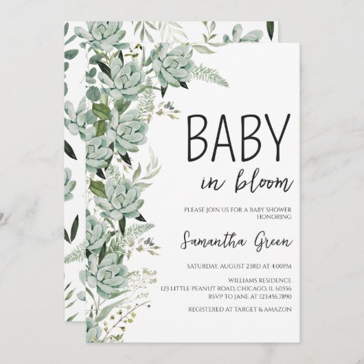 Baby in Bloom Baby shower Kaart (Voorkant / Achterkant)