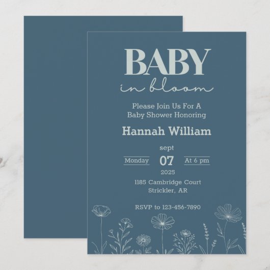 Baby in Bloom Baby shower Kaart (Voorkant / Achterkant)