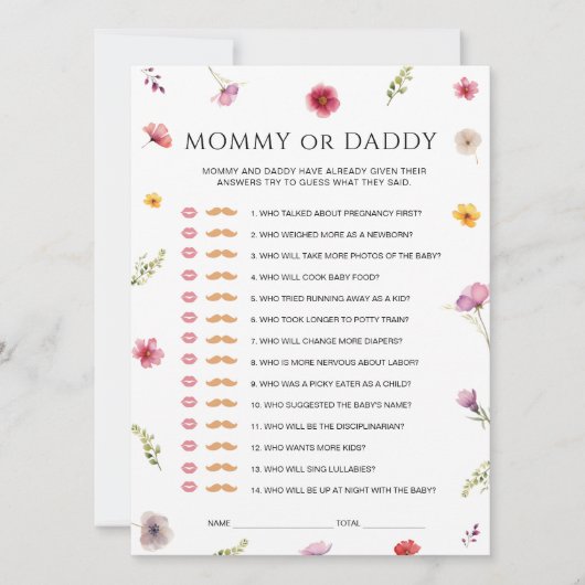 Baby in Bloom Baby shower Mama of Daddy Game Kaart (Voorkant)
