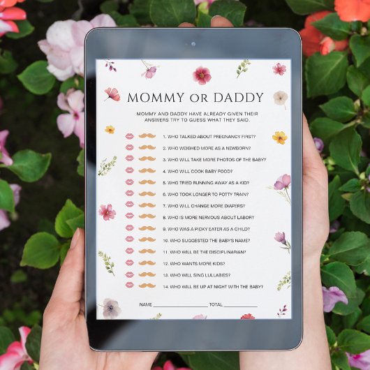 Baby in Bloom Baby shower Mama of Daddy Game Kaart