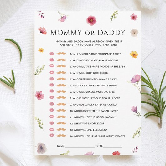 Baby in Bloom Baby shower Mama of Daddy Game Kaart