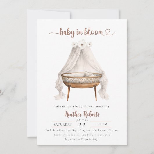 Baby in Bloom Baby shower Nodig Boho Neutral uit Kaart (Voorkant)