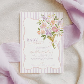 Baby in Bloom Baby Shower Paars Roze Bloemmotief Kaart