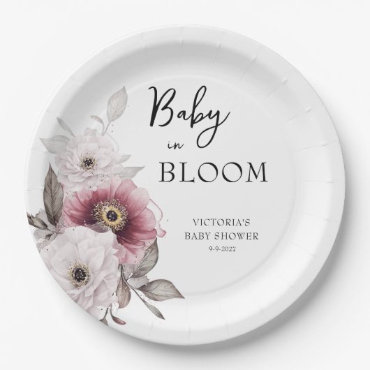 Baby in Bloom Baby shower Papieren Bordje (Voorkant)