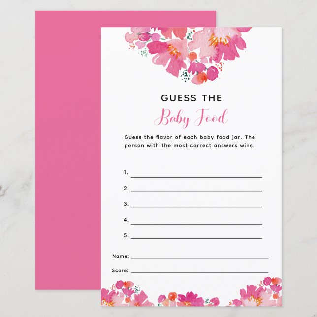 Baby in Bloom Baby shower Raad de Baby Food Game (Voorkant / Achterkant)
