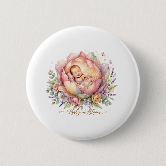 Baby in Bloom Baby Shower Ronde Button 5,7 Cm (Voorkant)