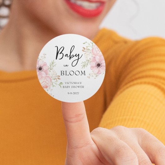Baby in Bloom Baby shower Ronde Sticker