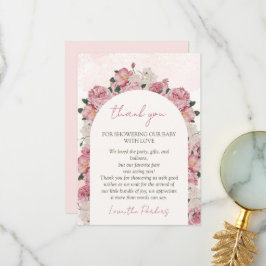 Baby in Bloom Baby shower Roze Bloemen Bedankkaart