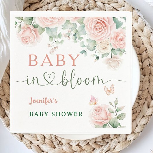 Baby in Bloom Baby shower Roze Rozen Meisje Bloeme Servet