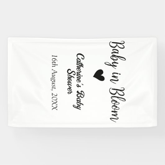 Baby in bloom baby shower simple black heart date spandoek (Horizontaal)