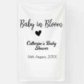 Baby in bloom baby shower simple black heart date spandoek (Verticaal)