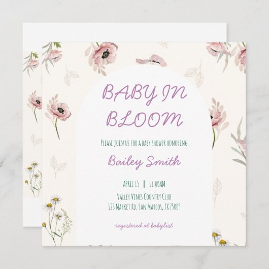 baby in bloom baby shower uitnodiging (Voorkant / Achterkant)