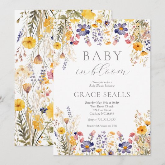 baby in Bloom Baby shower Uitnodiging (Voorkant / Achterkant)