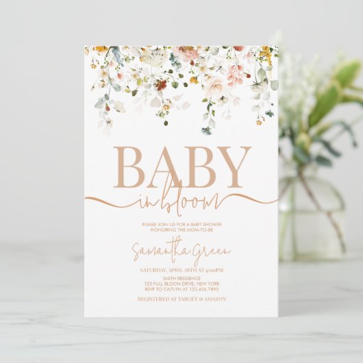 Baby in bloom baby shower uitnodiging (Staand voorkant)