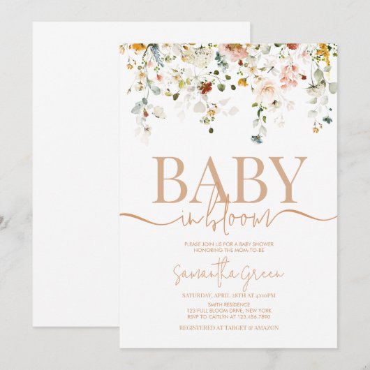 Baby in bloom baby shower uitnodiging (Voorkant / Achterkant)