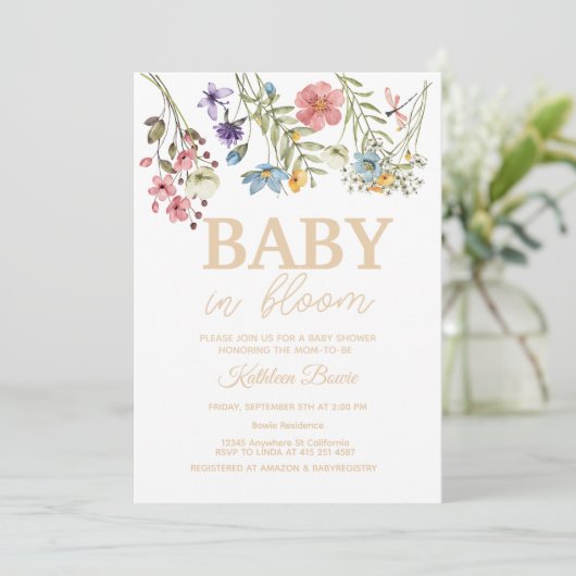Baby in Bloom Baby shower Uitnodigingsbundel Kaart (Staand voorkant)