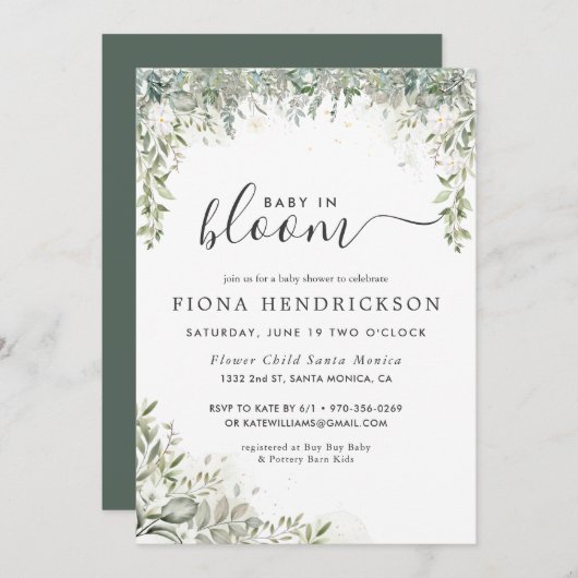 Baby in Bloom | Baby shower van Floral Greenery (Voorkant / Achterkant)