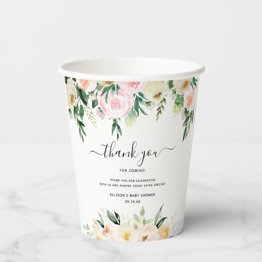 Baby in Bloom | Baby shower van zonnebrandmiddelen Papieren Bekers (Achterkant)