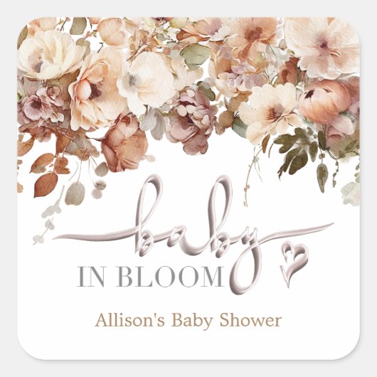 Baby in Bloom Baby shower Vierkante Sticker (Voorkant)