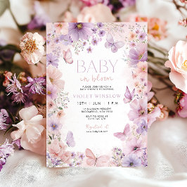 Baby in Bloom Baby shower Vlinder Bloemen Paarse Kaart