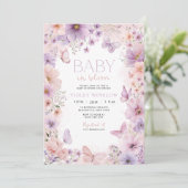 Baby in Bloom Baby shower Vlinder Bloemen Paarse Kaart (Staand voorkant)