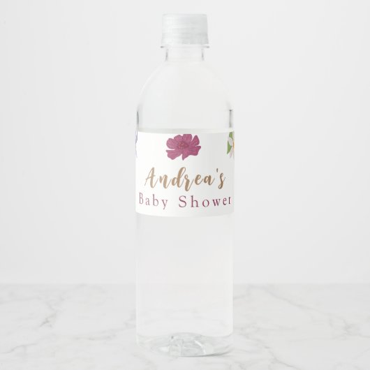 Baby in Bloom Baby shower Water Fles Label Waterfles Etiket (Voorkant)