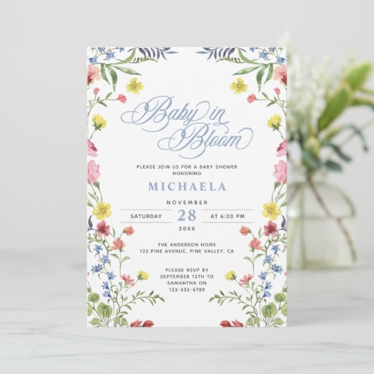 Baby in Bloom Baby shower Waterverf Bloemen Kaart (Staand voorkant)