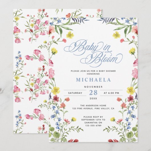 Baby in Bloom Baby shower Waterverf Bloemen Kaart (Voorkant / Achterkant)