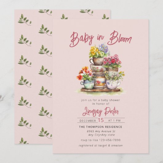 Baby in Bloom | BABY SHOWER WATERVERF Kaart (Voorkant / Achterkant)