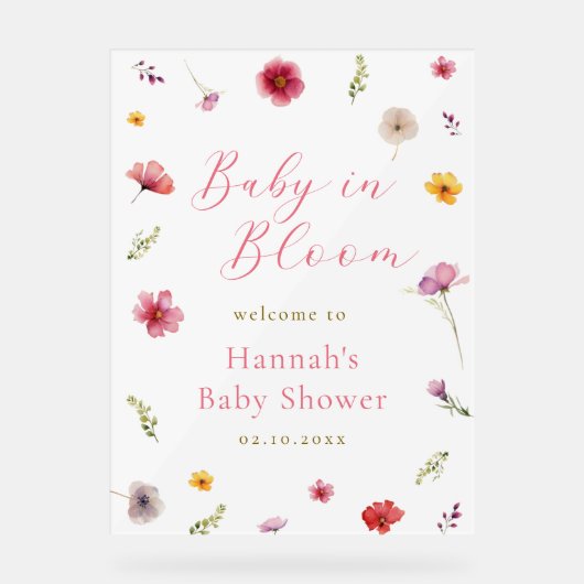 Baby in Bloom Baby shower Welkom Acryl Bord (Voorkant)