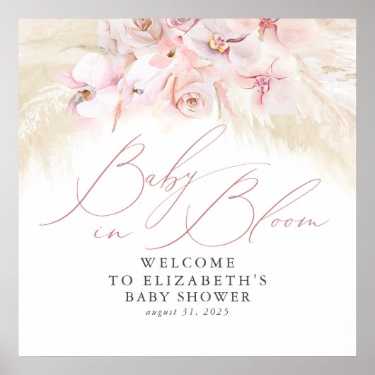 Baby in Bloom - Baby shower Welkomstteken Poster (Voorkant)