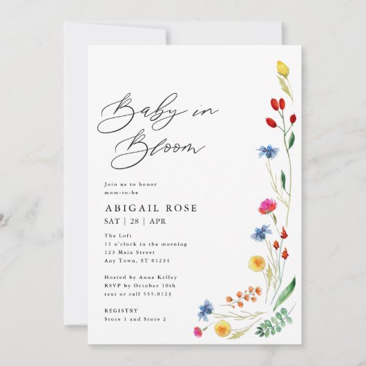 Baby in Bloom Baby shower Wilde bloem Border Kaart (Voorkant)