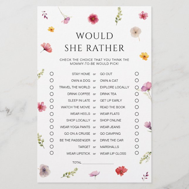 Baby in Bloom Baby shower Zou ze liever spel (Voorkant)