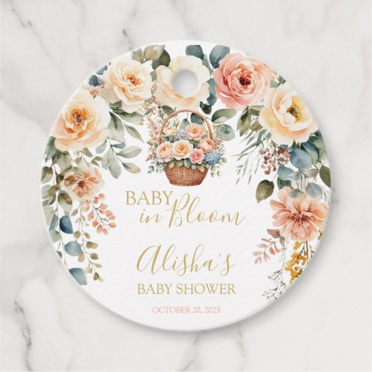 Baby in Bloom Basket Flowers Baby shower Bedankjes Labels (Voorkant)