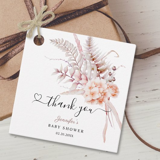 Baby in Bloom | Beige lente bloemig Baby shower Bedankjes Labels