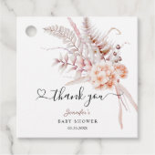 Baby in Bloom | Beige lente bloemig Baby shower Bedankjes Labels (Voorkant)