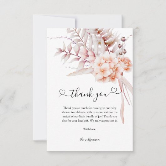 Baby in Bloom | Beige lente bloemig Baby shower Bedankkaart (Voorkant)