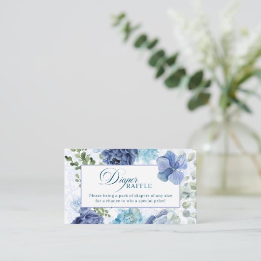 Baby in bloom blauw Baby shower luier loterij spel Informatiekaartje (Staand voorkant)