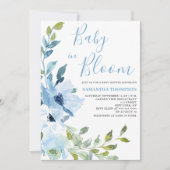 Baby in Bloom Blauw Bloemen Baby shower Kaart (Voorkant)