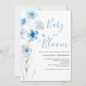 Baby In Bloom Blauw Bloemen Jongen Douche Uitnodig Kaart (Voorkant)